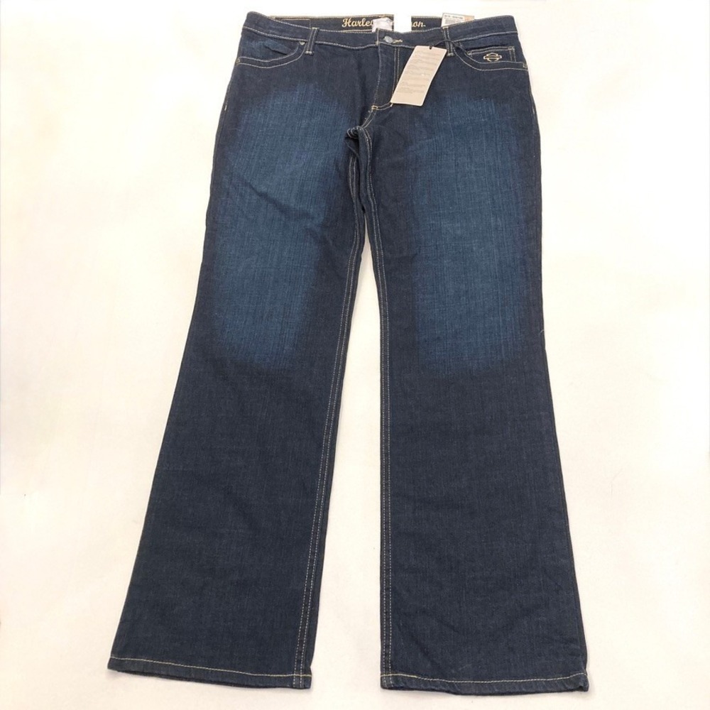 Harley Davidson Jeans Bootcut Mid-Rise Embellished Pocket Womens 14 Dk Wash NEW - Picture 2 of 16